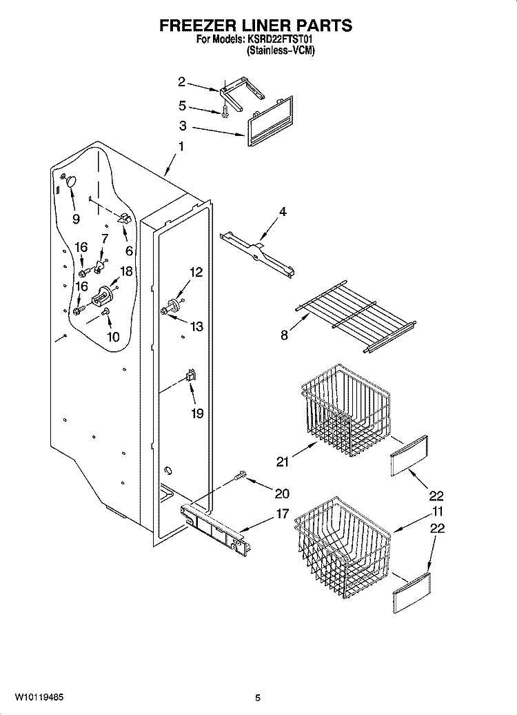 FREEZER LINER PARTS Diagram and Parts List for KSRD22FTST01  KitchenAid Refrigerator