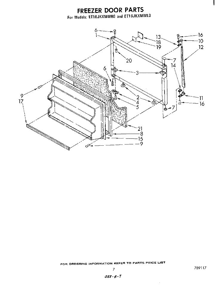 FREEZER DOOR Diagram and Parts List for ET16JKXMWR0  Whirlpool Refrigerator