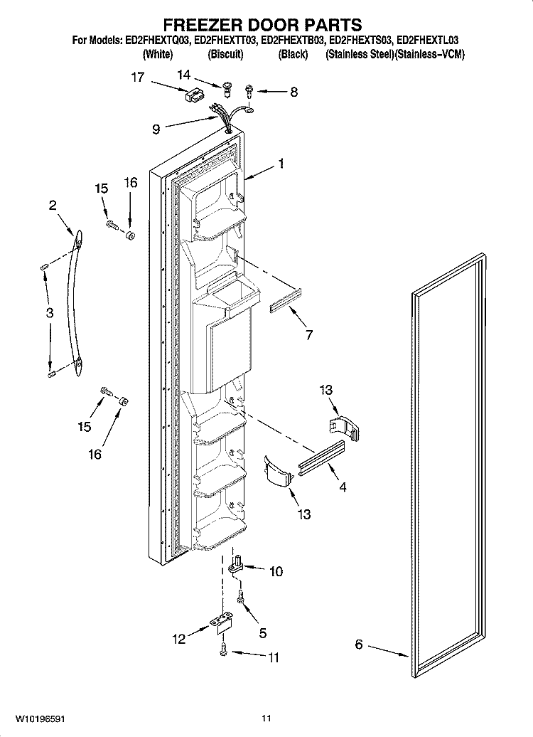 FREEZER DOOR PARTS Diagram and Parts List for ED2FHEXTB03  Whirlpool Refrigerator