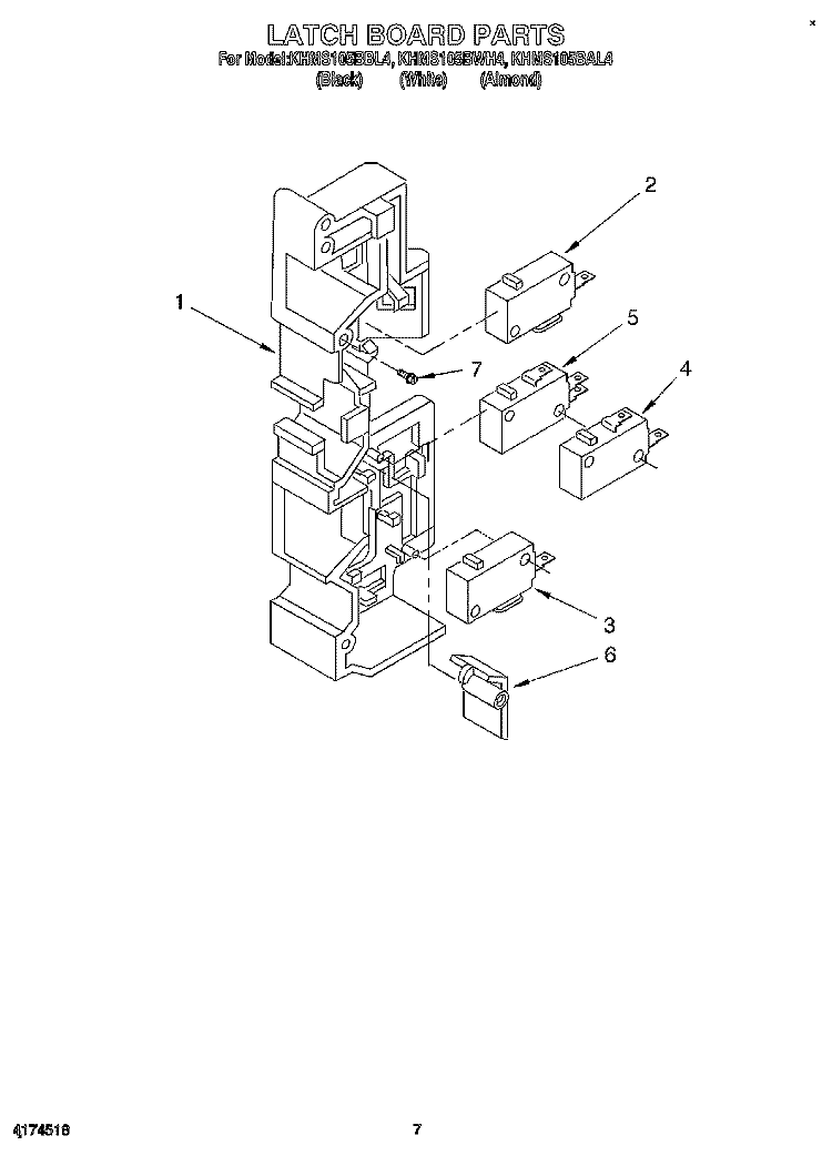LATCH BOARD Diagram and Parts List for KHMS105BBL4  KitchenAid Microwave