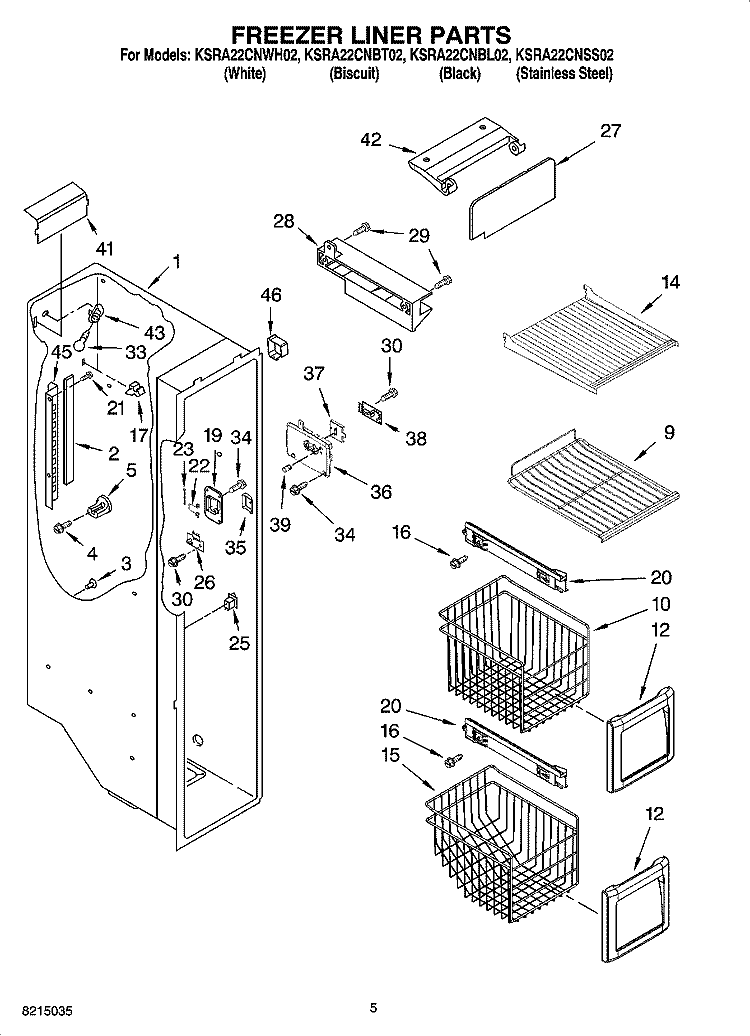 FREEZER LINER PARTS Diagram and Parts List for KSRA22CNWH02  KitchenAid Refrigerator