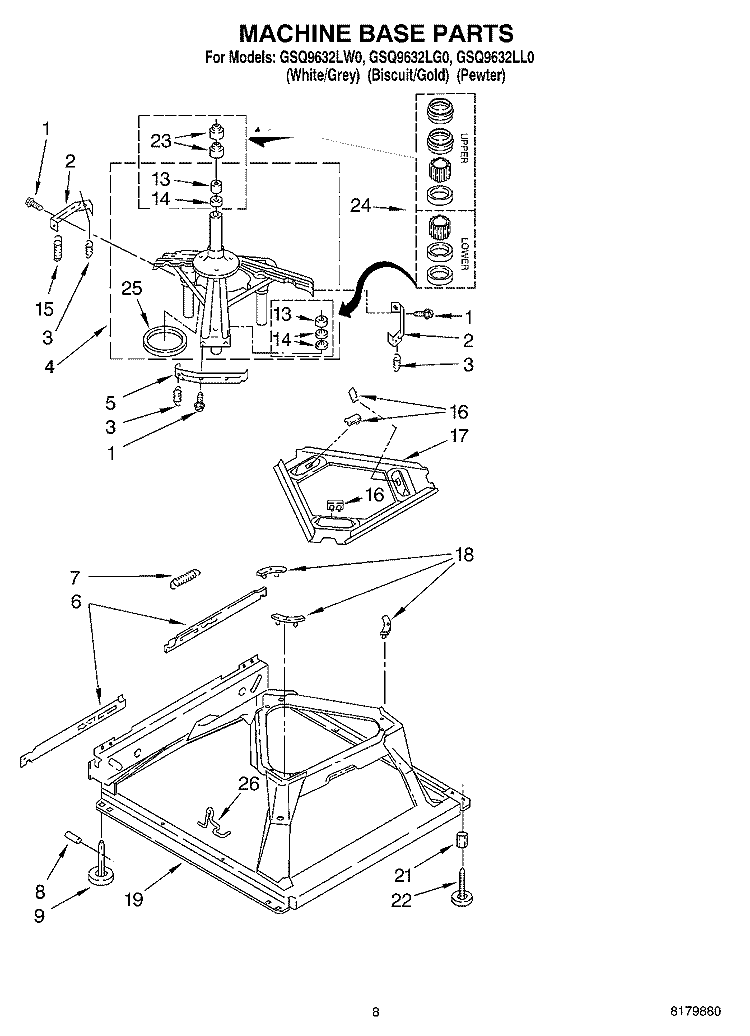 MACHINE BASE Diagram and Parts List for GSQ9632LL0  Whirlpool Washer