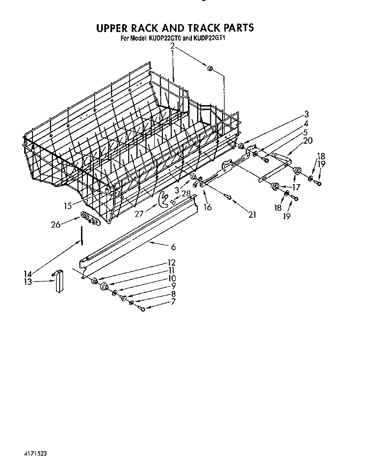 UPPER RACK AND TRACK Diagram and Parts List for KUDP22GT0  KitchenAid Dishwasher