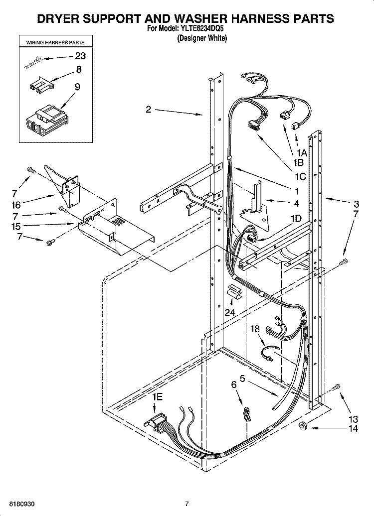 DRYER SUPPORT AND WASHER HARNESS PARTS Diagram and Parts List for YLTE6234DQ5  Whirlpool Washer Dryer Combo