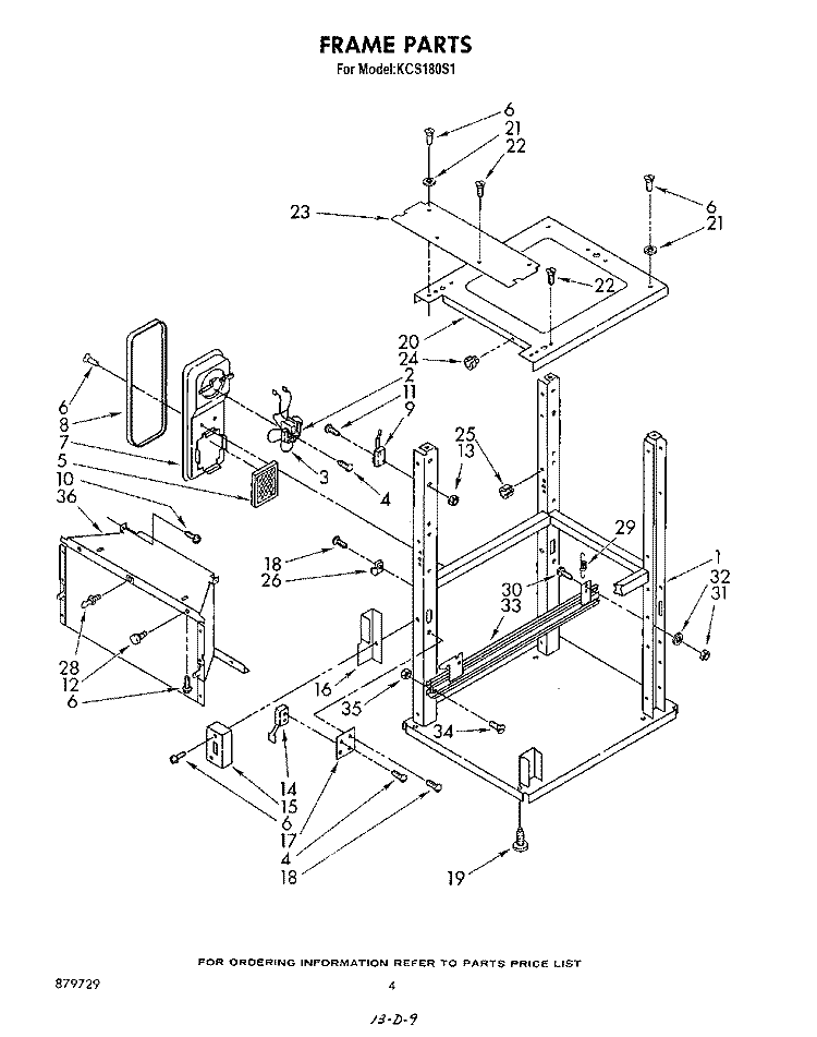 FRAME Diagram and Parts List for KCS180S1  KitchenAid Trash Compactor