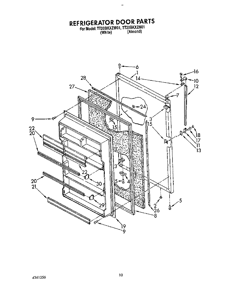 REFRIGERATOR DOOR, LIT/OPTIONAL Diagram and Parts List for TT20BKXZN01  Whirlpool Refrigerator
