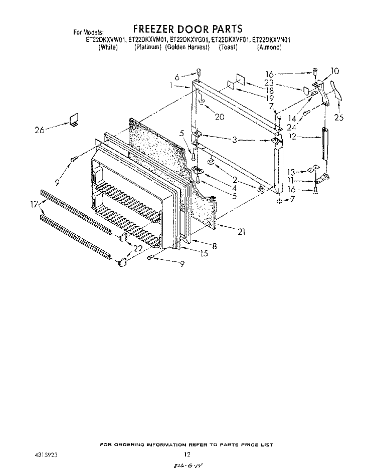 FREEZER DOOR Diagram and Parts List for ET22DKXVM01  Whirlpool Refrigerator