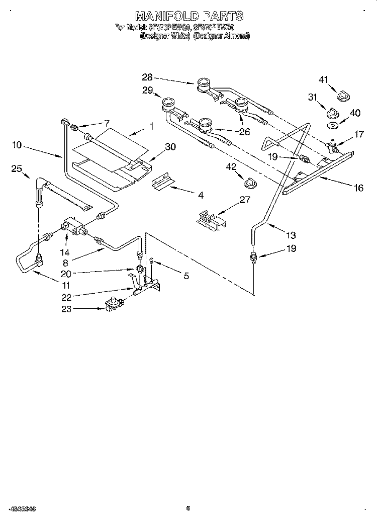 MANIFOLD Diagram and Parts List for SF370PEWZ0  Whirlpool Range