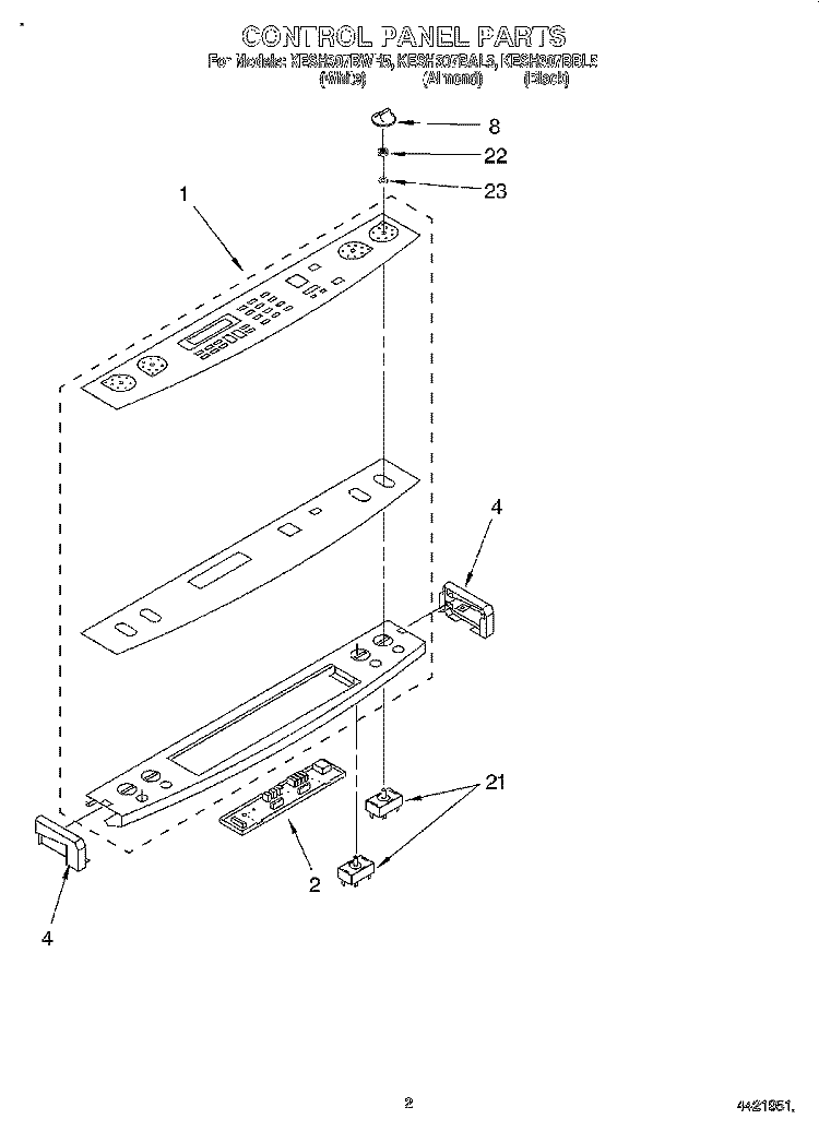 CONTROL PANEL Diagram and Parts List for KESH307BBL5  KitchenAid Range