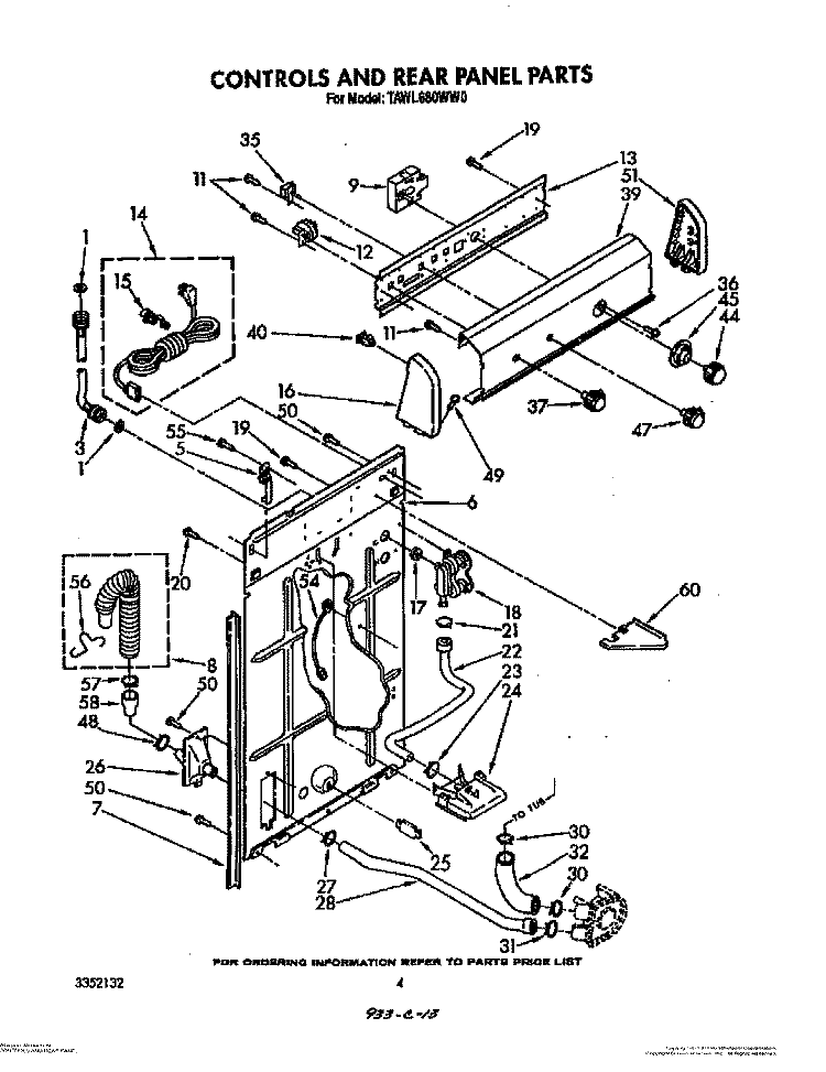 CONTROLS AND REAR PANEL Diagram and Parts List for TAWL680WW0  Estate Washer