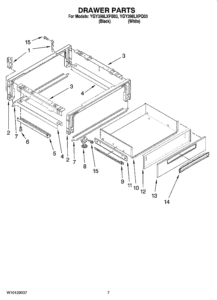 DRAWER PARTS Diagram and Parts List for YGY398LXPB03  Whirlpool Range