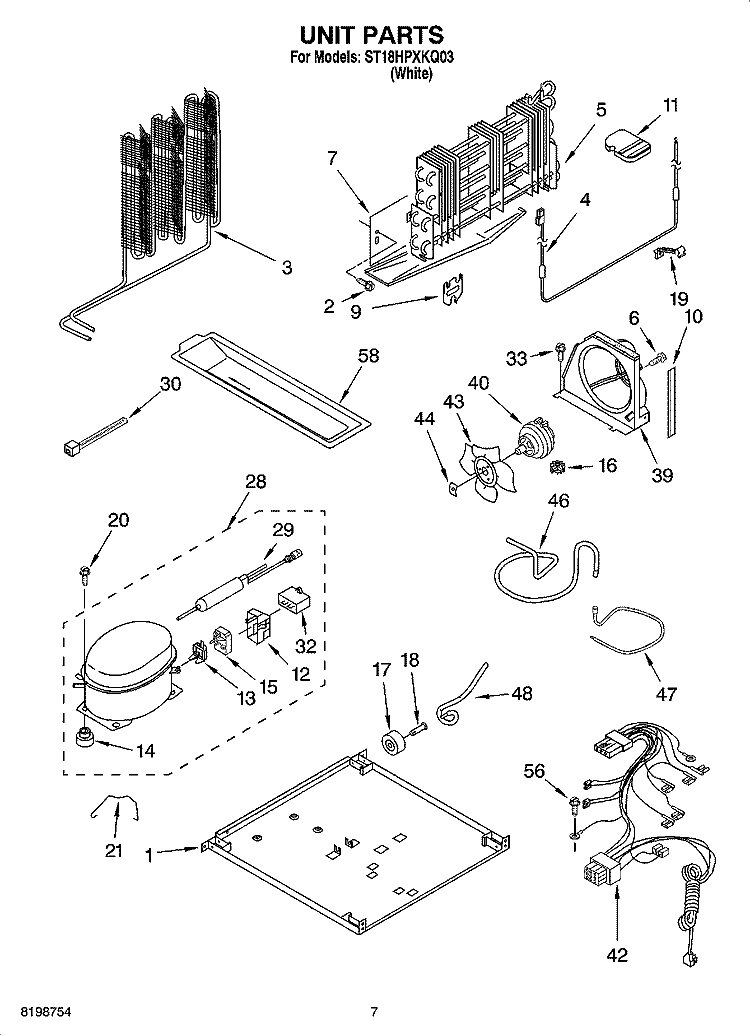 UNIT PARTS Diagram and Parts List for ST18HPXKQ03  Whirlpool Refrigerator