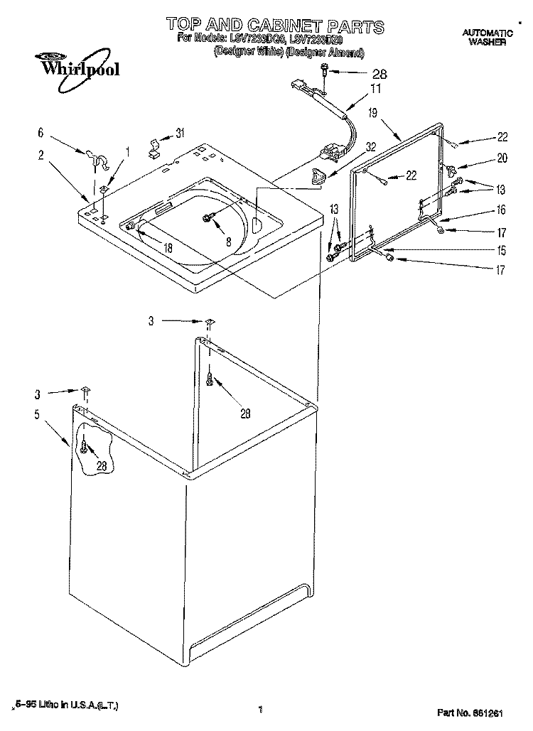 TOP AND CABINET, LIT/OPTIONAL Diagram and Parts List for LSV7233DZ0  Whirlpool Washer