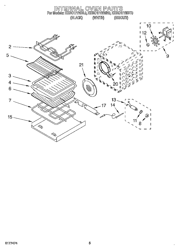 INTERNAL OVEN Diagram and Parts List for KEBC177HBL0  KitchenAid Wall Oven