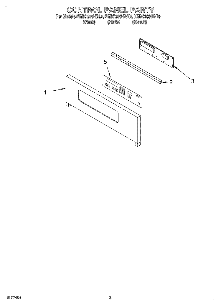 CONTROL PANEL Diagram and Parts List for KEBC208HBL0  KitchenAid Wall Oven