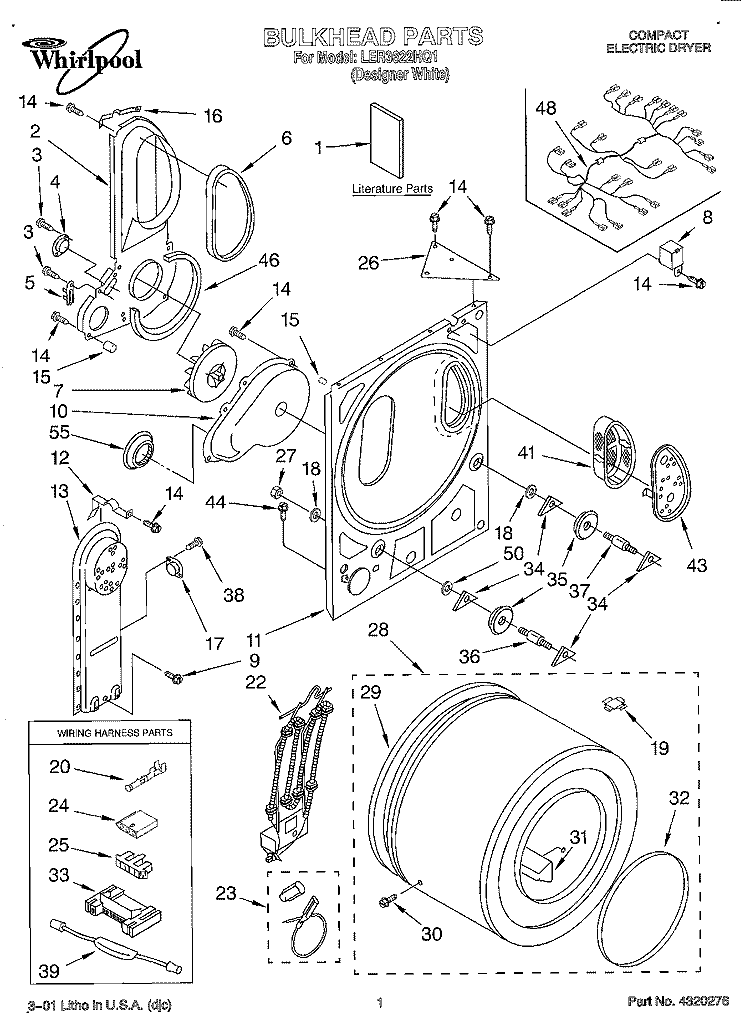 SECTION Diagram and Parts List for LER3622HQ1  Whirlpool Dryer