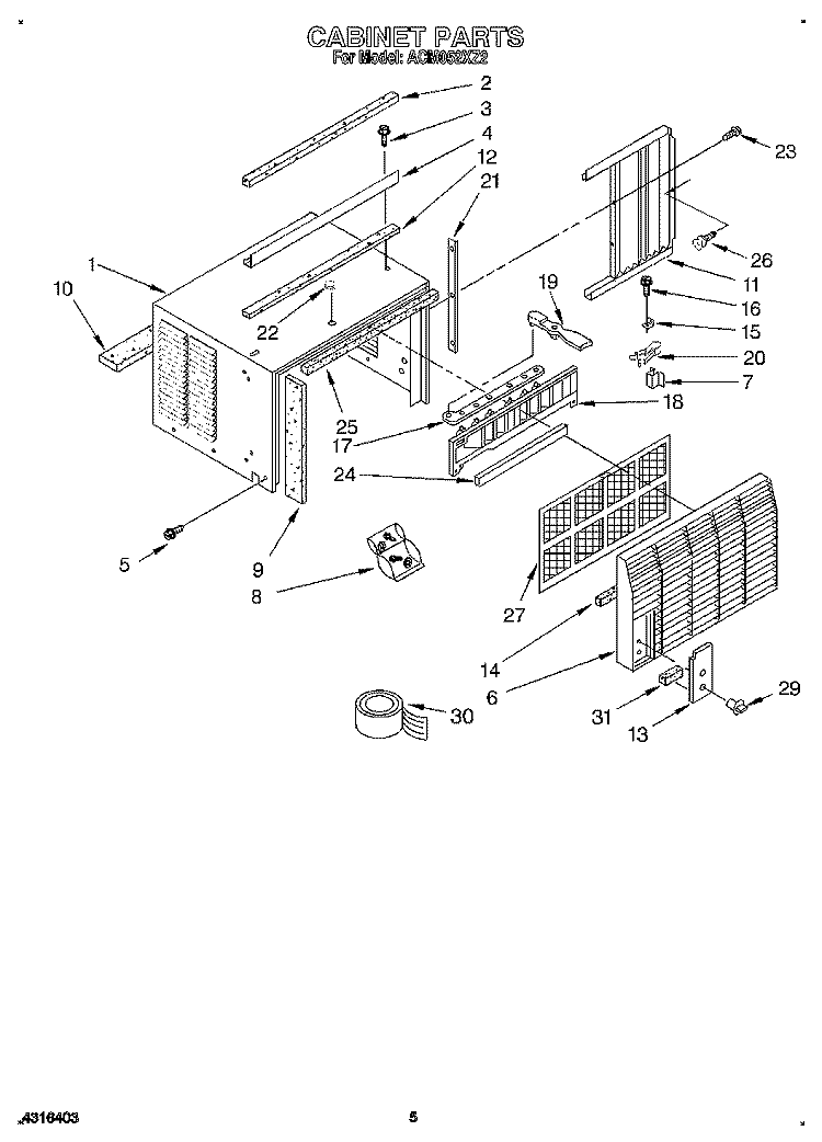 CABINET Diagram and Parts List for ACM052XZ2  Whirlpool Air Conditioner