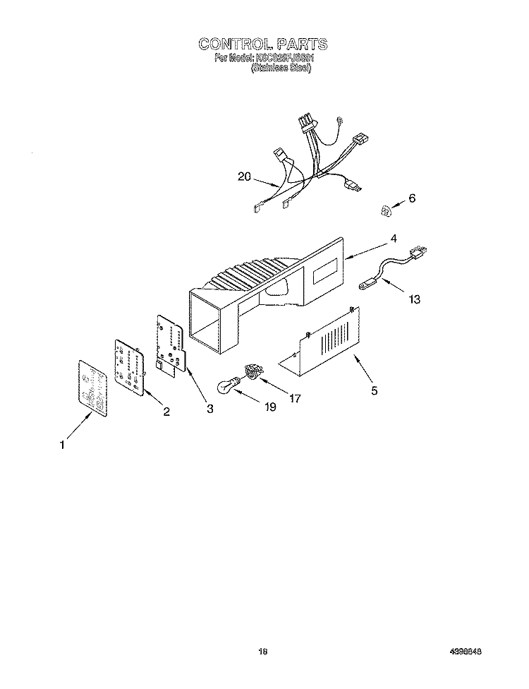 CONTROL Diagram and Parts List for KSCS25FJSS01  KitchenAid Refrigerator