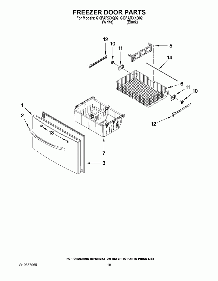 FREEZER DOOR PARTS Diagram and Parts List for GI6FARXXB02  Whirlpool Refrigerator