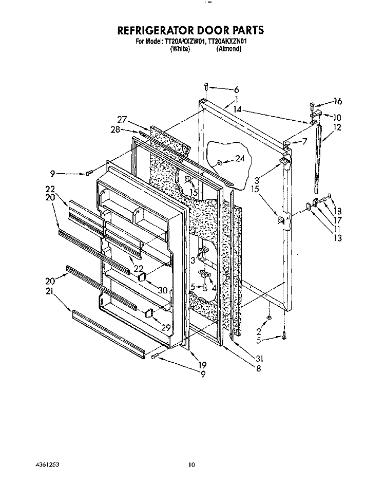 REFRIGERATOR DOOR, LIT/OPTIONAL Diagram and Parts List for TT20AKXZN01  Whirlpool Refrigerator