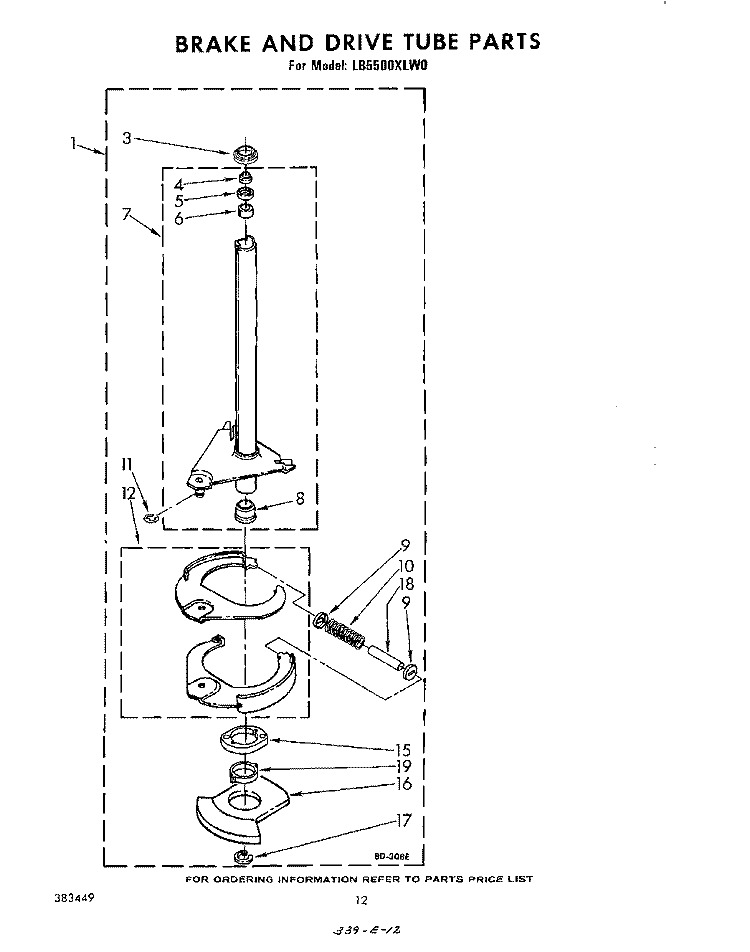 BRAKE AND DRIVE TUBE Diagram and Parts List for LB5500XKW0  Whirlpool Washer