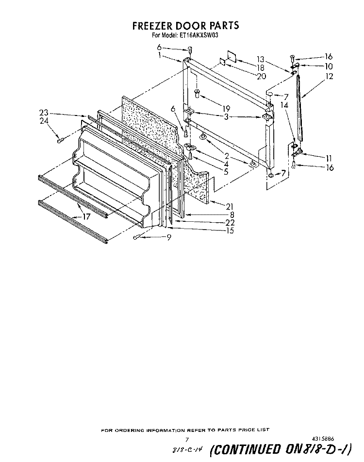 FREEZER DOOR Diagram and Parts List for ET16AKXSW03  Whirlpool Refrigerator