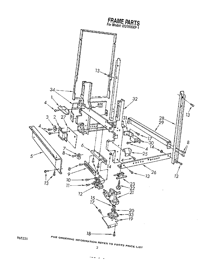 FRAME , LITERATURE AND OPTIONAL Diagram and Parts List for DU1800XP1  Whirlpool Dishwasher