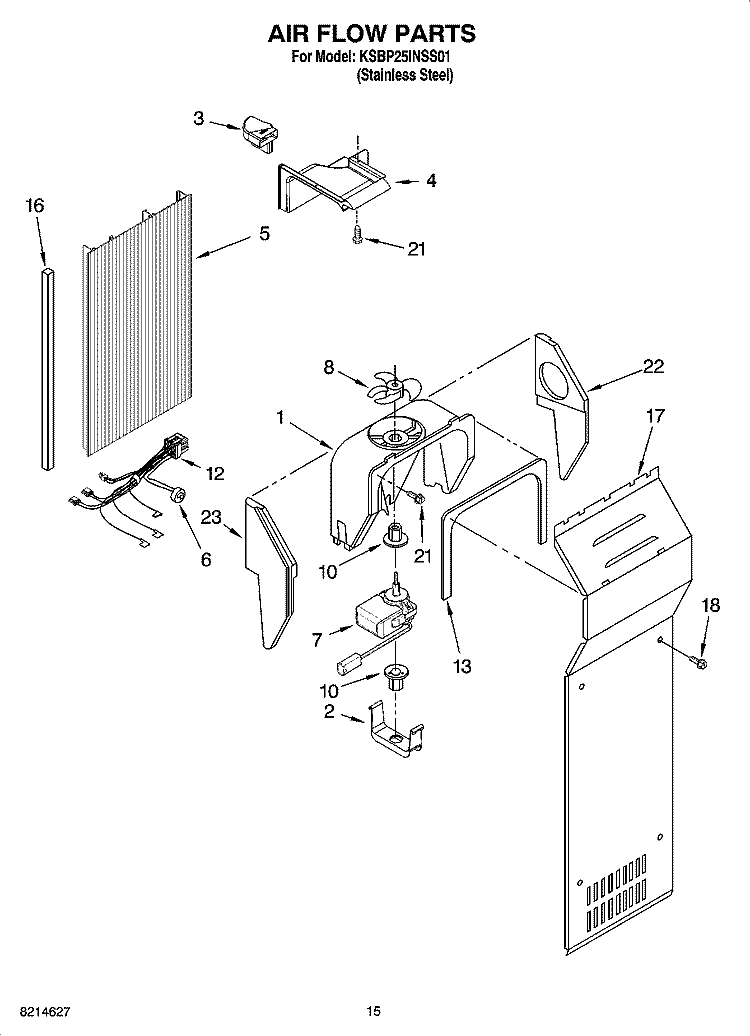 AIR FLOW PARTS Diagram and Parts List for KSBP25INSS01  KitchenAid Refrigerator