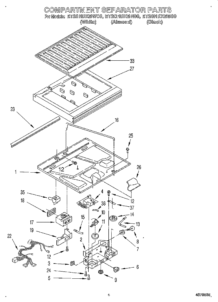 COMPARTMENT SEPARATOR Diagram and Parts List for ET20HDXBN00  Whirlpool Refrigerator