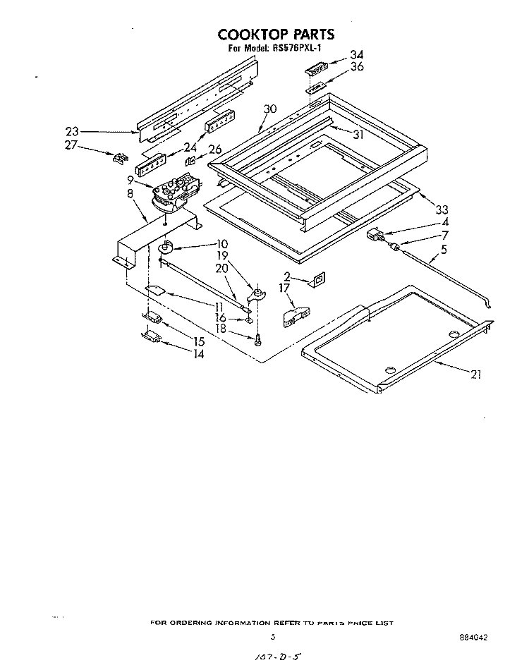 COOK TOP Diagram and Parts List for RS576PXL1  Whirlpool Range