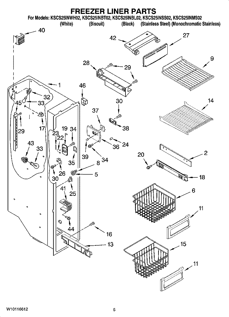 FREEZER LINER PARTS Diagram and Parts List for KSCS25INBT02  KitchenAid Refrigerator