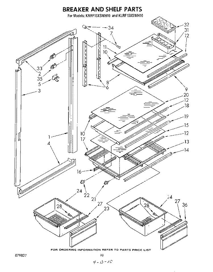 BREAKER AND SHELF Diagram and Parts List for KLRF15XSWH10  KitchenAid Refrigerator