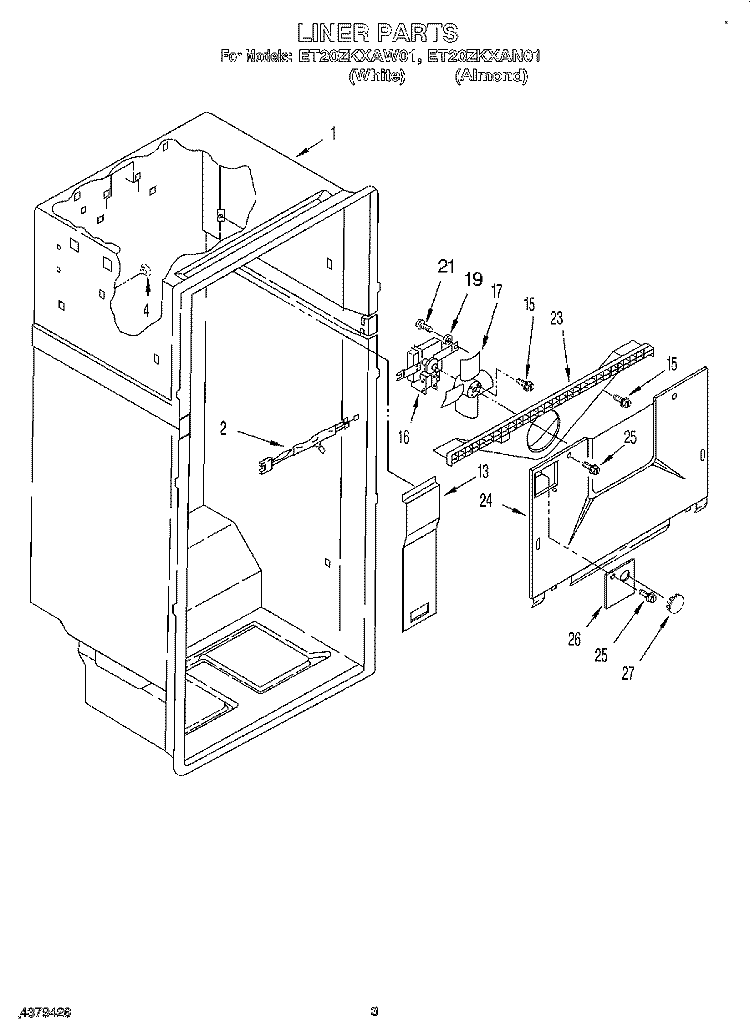 LINER Diagram and Parts List for ET20ZKXAW01  Whirlpool Refrigerator
