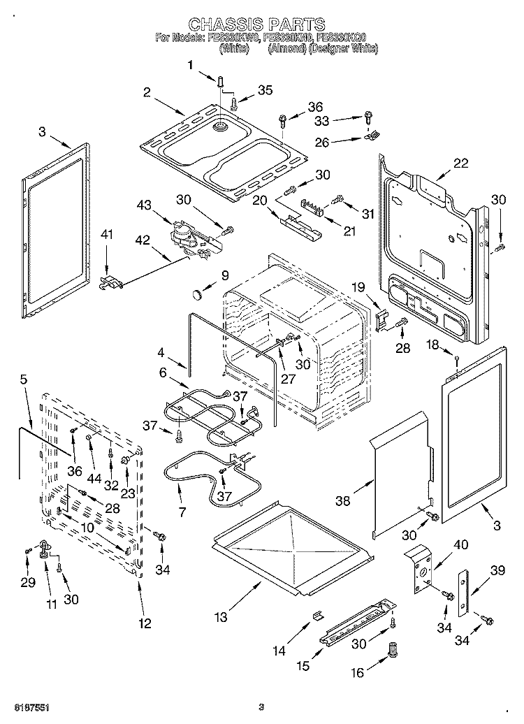 CHASSIS Diagram and Parts List for FES330KQ0  Roper Range
