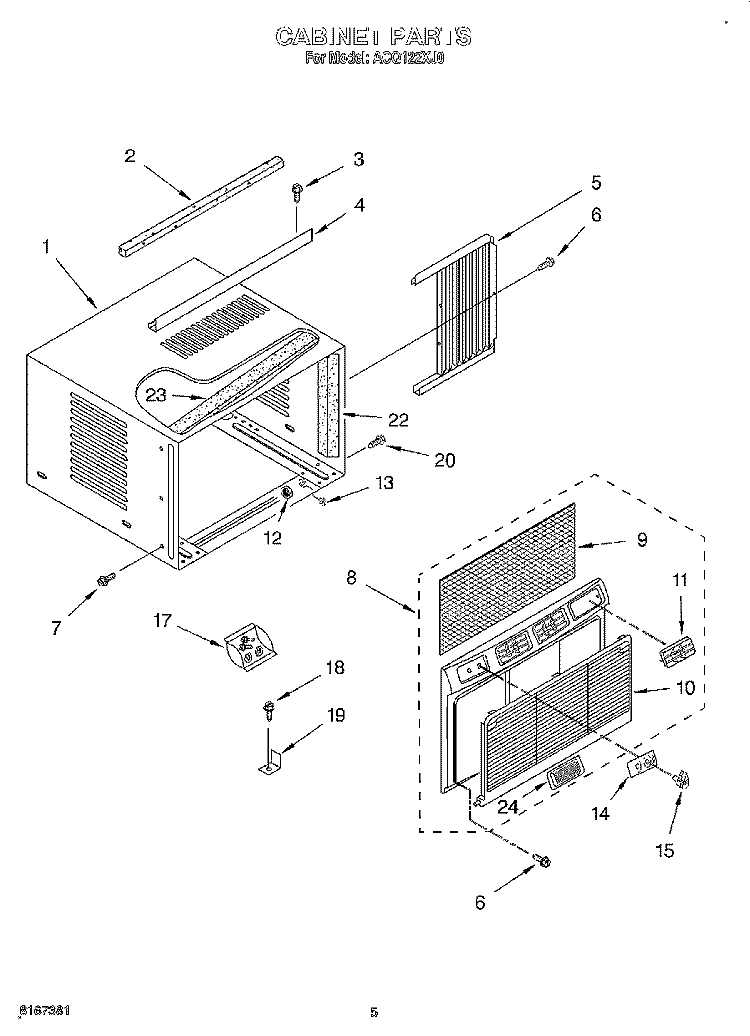 CABINET Diagram and Parts List for ACQ122XJ0  Whirlpool Air Conditioner