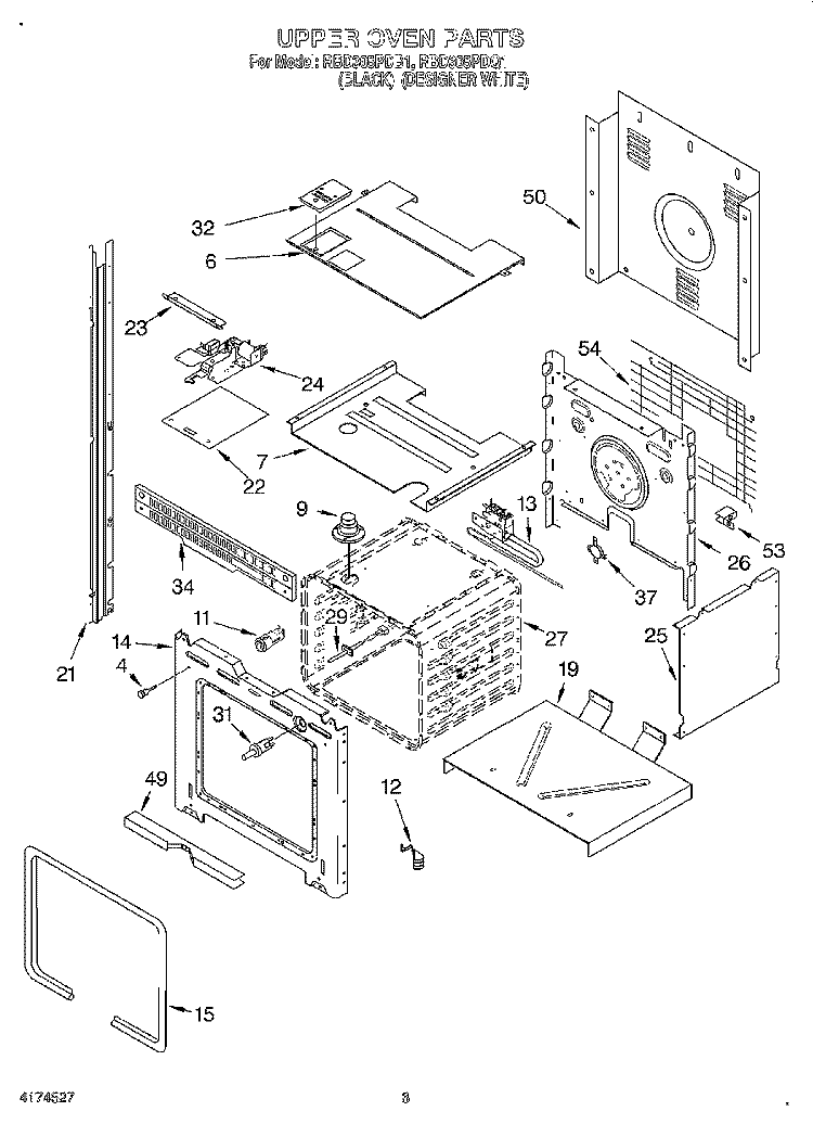 UPPER OVEN Diagram and Parts List for RBD305PDQ1  Whirlpool Wall Oven