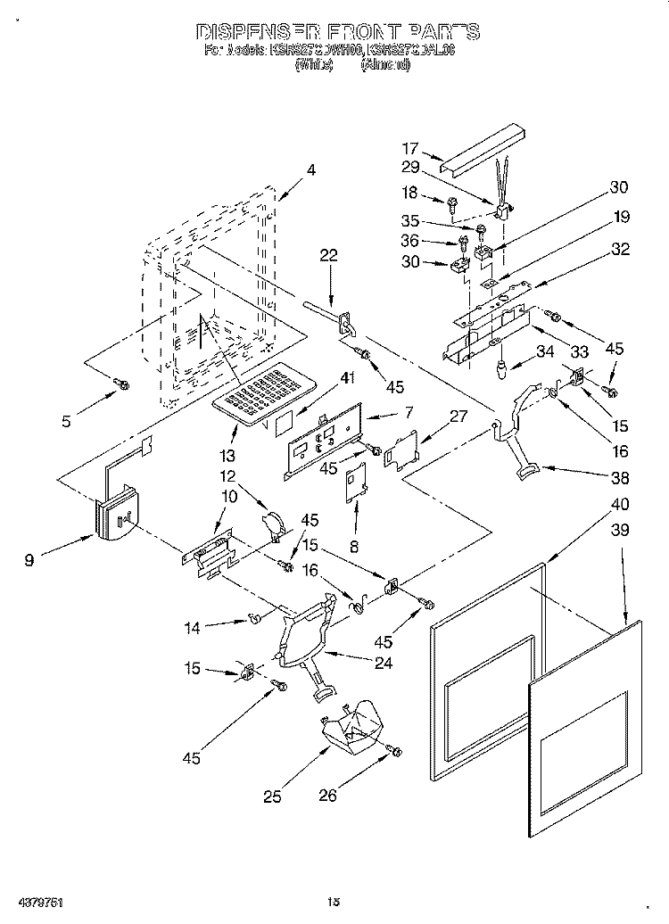 DISPENSER FRONT Diagram and Parts List for KSRS27QDAL00  KitchenAid Refrigerator