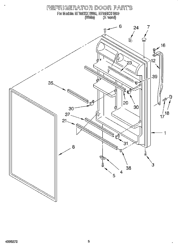REFRIGERATOR DOOR Diagram and Parts List for RT18DKXHW00  Roper Refrigerator