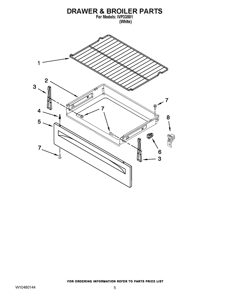 DRAWER & BROILER PARTS Diagram and Parts List for IVP33801  Inglis Range