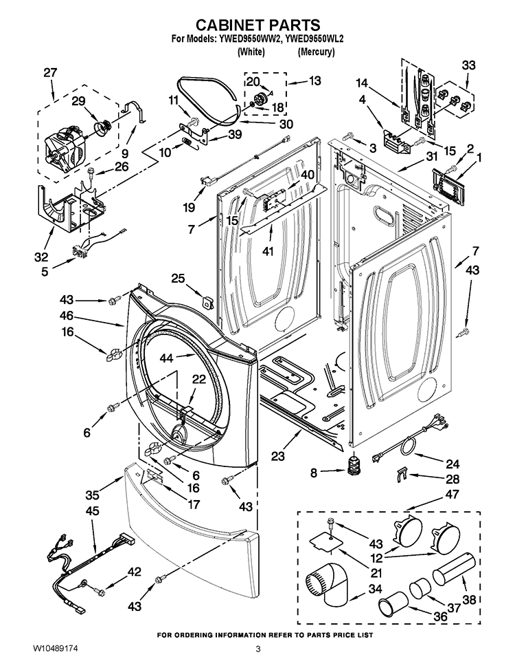 CABINET PARTS Diagram and Parts List for YWED9550WL2  Whirlpool Dryer