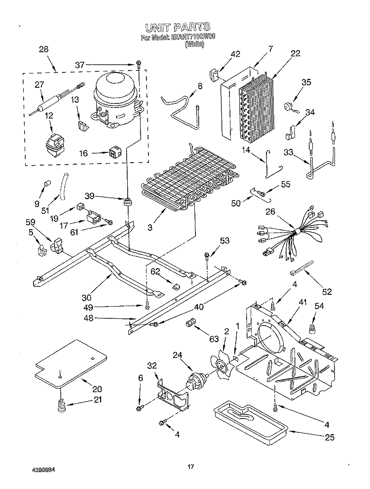 UNIT Diagram and Parts List for 3XART710GW00  Whirlpool Refrigerator