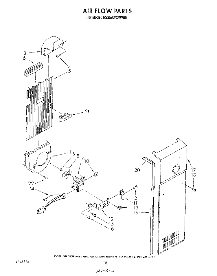 AIRFLOW Diagram and Parts List for RS25AWXVW00  Roper Refrigerator