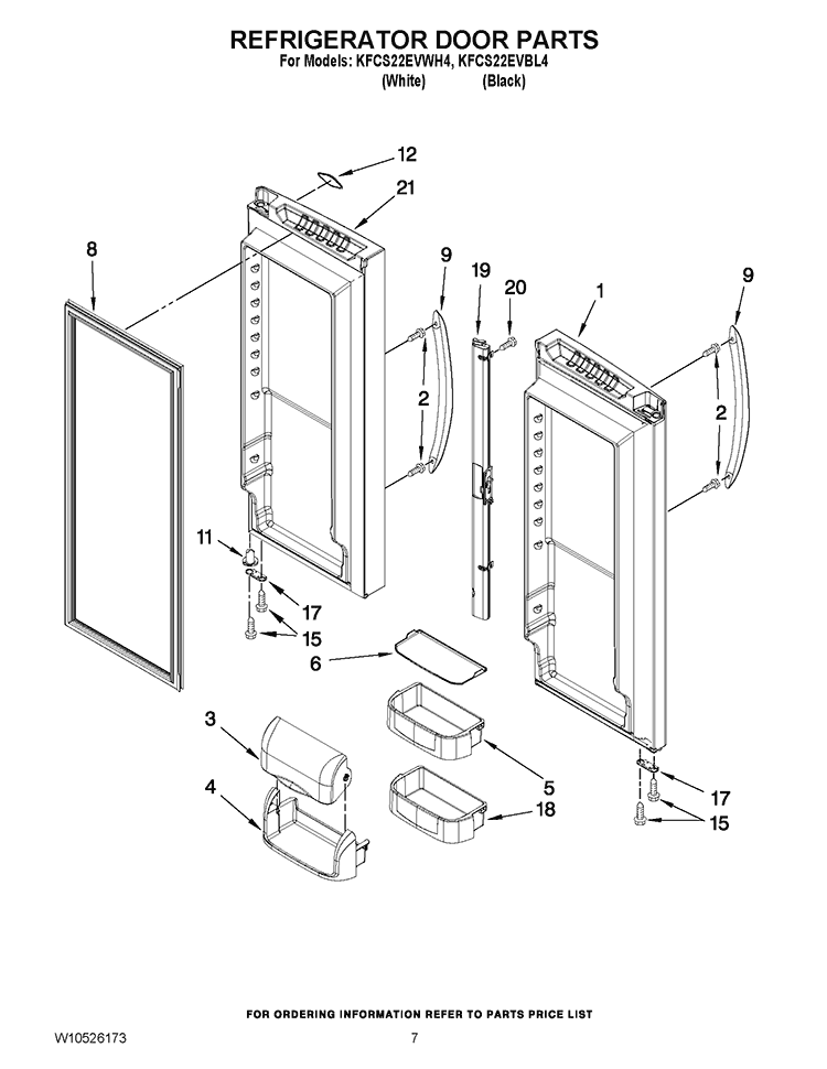 REFRIGERATOR DOOR PARTS Diagram and Parts List for KFCS22EVBL4  KitchenAid Refrigerator