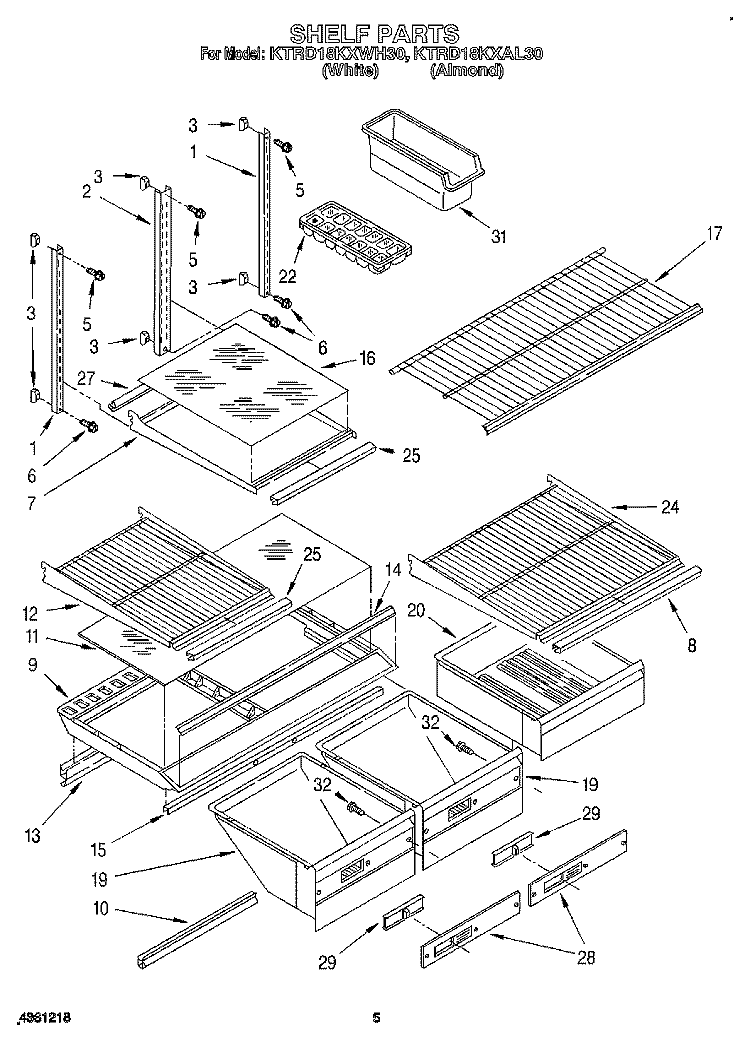 SHELF, LIT/OPTIONAL Diagram and Parts List for KTRD18KXAL30  Whirlpool Refrigerator