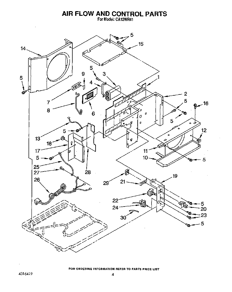AIR FLOW AND CONTROL Diagram and Parts List for CA12WR41  Crosley Air Conditioner