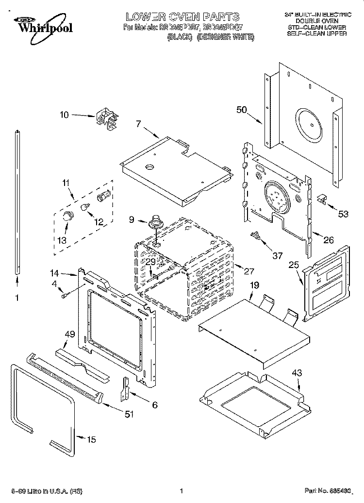 LOWER OVEN Diagram and Parts List for RBD245PDQ7  Whirlpool Wall Oven