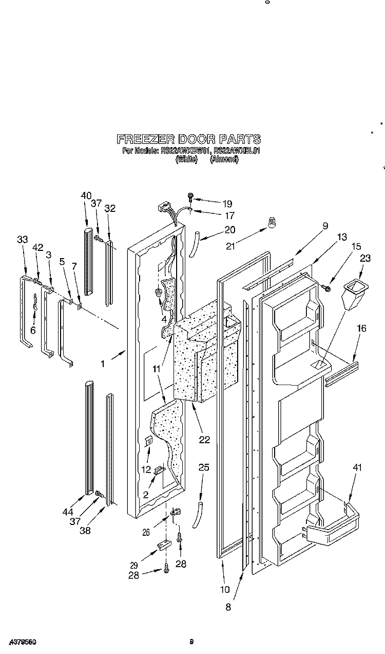 FREEZER DOOR Diagram and Parts List for RS22AWXBW01  Roper Refrigerator