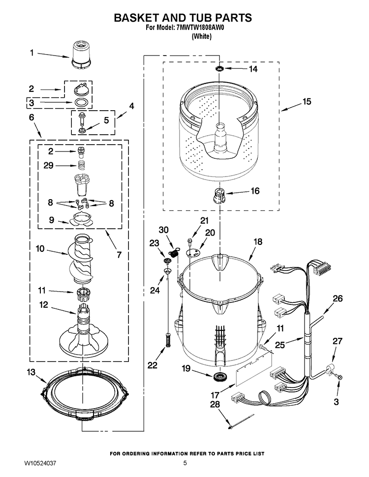 BASKET AND TUB PARTS Diagram and Parts List for 7MWTW1808AW0  Whirlpool Washer