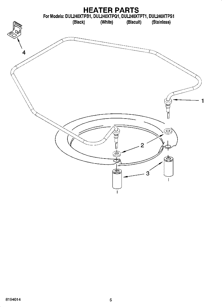 HEATER PARTS Diagram and Parts List for DUL240XTPT1  Whirlpool Dishwasher