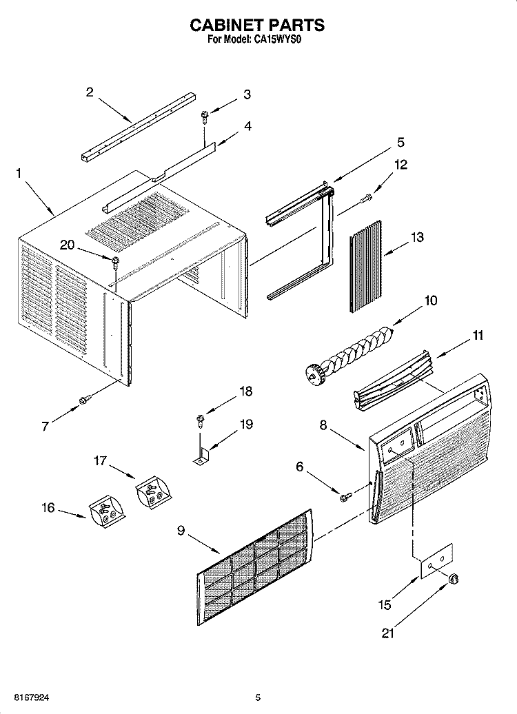 CABINET PARTS Diagram and Parts List for CA15WYS0  Crosley Air Conditioner